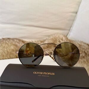 Oliver Peoples Round Sunglasses in Brown and Gold